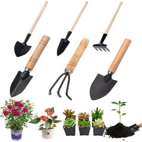 Lot de 6 Outils de Jardinage, Mini Outils de Jardin Kit du Petit Jardinier avec Poignée en Bois et Fer Enfant, Fleurs en Pot, Plantes (1/5)