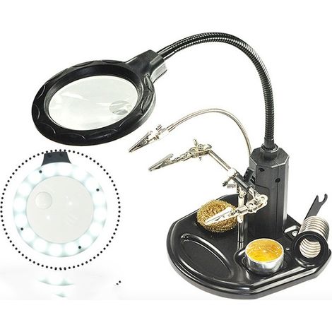 Troisième main Robuste avec Loupe 5X , Lampe LED, Support Fer à souder avec Pinces et clips de soutien (1/5)