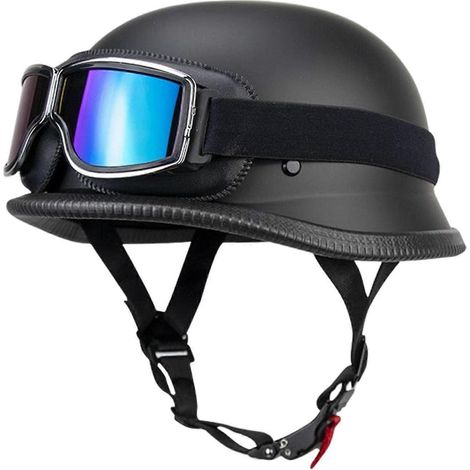 Casques de moto demi-tête - Casques à lunettes vintage Casque de chantier rétro léger avec lunettes, demi-casque pour moto style allemand Youding (1/5)