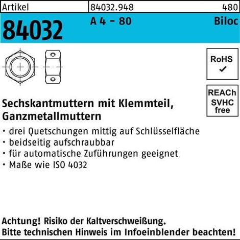 Tuerca  hexagonal  R  84032  Biloc  elemento  de  sujeción  M12  A  4  -  80  500  piezas (1/2)