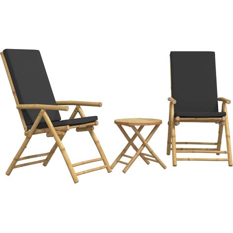 Set da Bistrot Pieghevole 3 pz Salotto da Giardino con Cuscini Grigio Scuro Bambù (1/5)