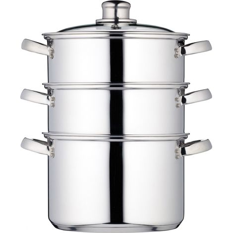 KitchenCraft - Vaporiera / Casseruola a 3 livelli in scatola de Regalo, Fornello a induzione, Acciaio inox, 20 cm (1/4)