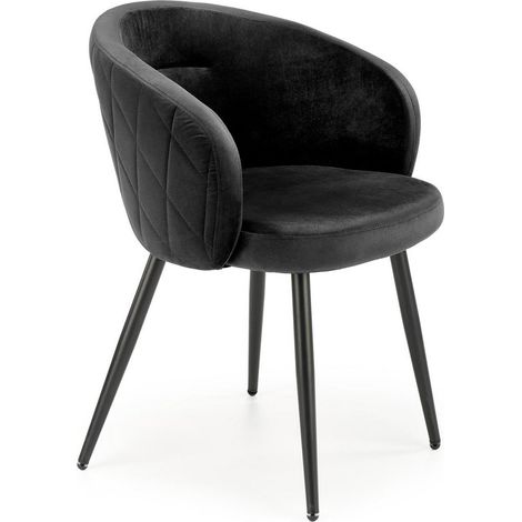 Chaise en velours noir avec dossier arrondi et pieds en métal noir ERIKA (1/5)