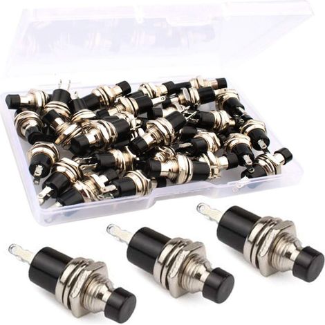noir 30pcs 7mm Mini Interrupteur À Bouton Poussoir Momentané, Mini Bouton On Off Rond interupteur Push, 1A 250V AC 2 Broches,pour Modèle Ferroviaire Hobby (1/5)