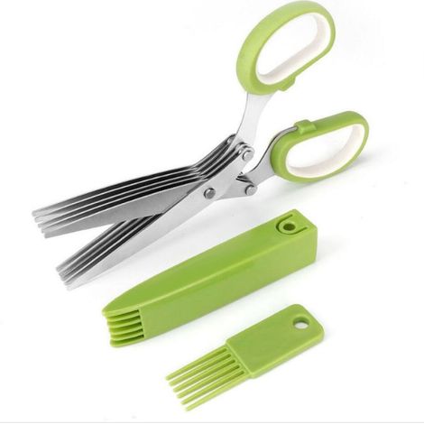 Ciseaux à Herbes, Ciseau de Cuisine à 5 Lames en Acier Inoxydable avec Couvercle de Sécurité pour Hacher Herbes Aromatiques, Ciseaux Cuisine pour Herb (1/5)