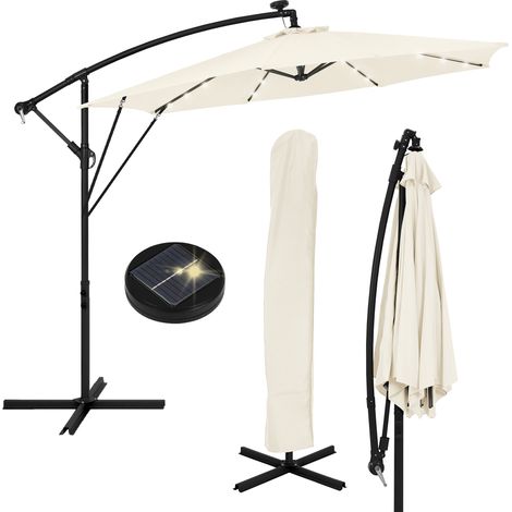 ML-Design Sombrilla de Jardín con LED Solar Ø300cm de Aluminio Beige Parasol Voladiza de Terraza, Giratoria 360° Inclinable con Manivela Protección Solar UV50+ e Impermeable, incl. Soporte y Funda (1/5)