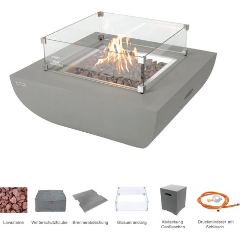 WESTPORT Gas-Feuertisch 4-tlg. Set Glasfaserbeton 87x87x36 betongrau