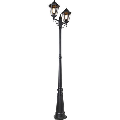 QAZQA Clásico/Antiguo Farol exterior negro 220 cm 2-luces IP44 - Havana Vidrio /Aluminio Alargada Adecuado para LED Max. 2 x 60 Watt