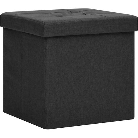 vidaXL Taburete con almacenaje plegable lino sintético negro (1/2)