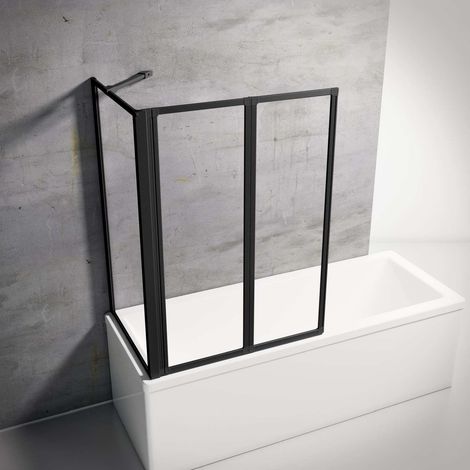 Schulte Duschabtrennung mit Seitenwand, 2-teilig faltbar - Breite: 89 cm, Höhe: 121 cm, Glas: 3 mm Sicherheitglas Klar Hell, Profil: Matt Schwarz, geeignet für Wannentiefe: 68-71 cm