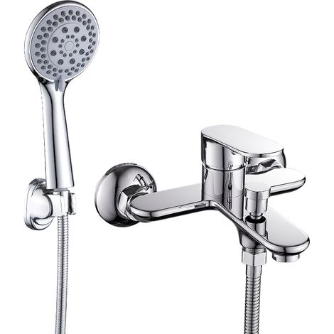 Miscelatore per Vasca completo di tubo metallico, soffione Cromato T004-3