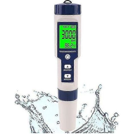 Salinomètre pour piscine, salinomètre numérique, salinomètre 5 en 1 haute précision, kit de test étanche IP67 - C10 (1/5)