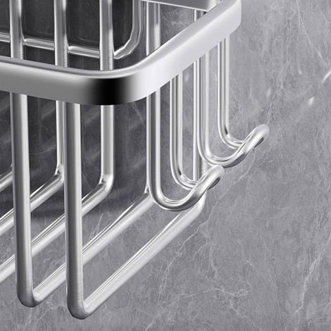 1 Étagère douche, acier inoxydable, sans perçage, avec crochets, salle de bain (1/4)