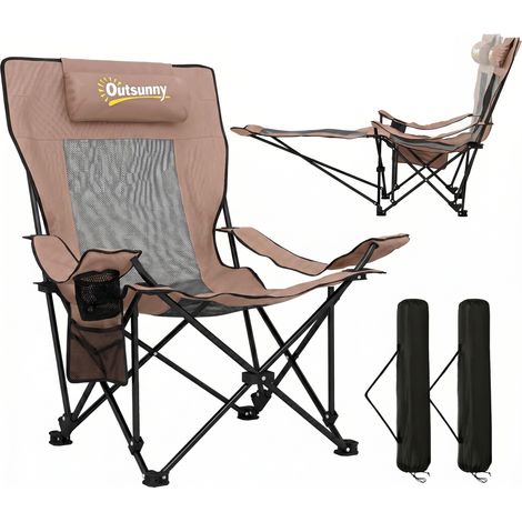 Set de 2 chaises de camping Pieghevoli en tissu Oxford et métal avec pieds à pieds empilables, marron et noir