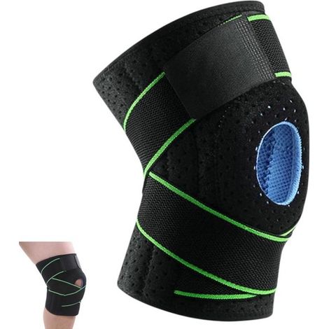 Rodillera de soporte con tira elástica de resorte para deportes y entrenamiento diario, color verde, talla única. (1/5)