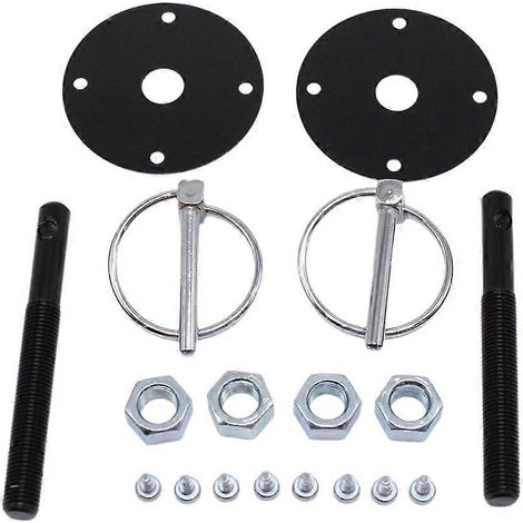 Kit de goupilles de capot en aluminium usiné noir, loquet de capot rabattable universel pour GM Chevy Ford, goupilles rabattables, plaques de protection (1/5)