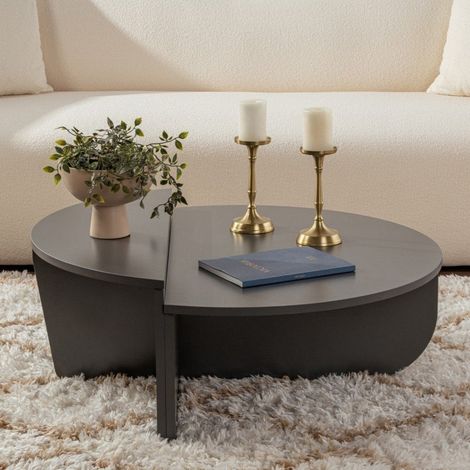Rund Couchtisch Anthrazit Melamin 85 cm Orin