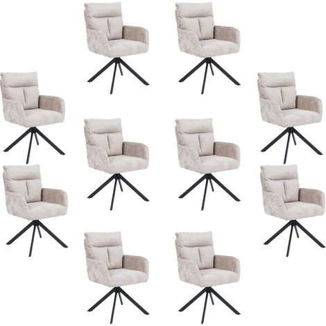 Home Deluxe Sedia da pranzo con braccioli ALUNA Chenille - Set di 10 Beige (1/5)