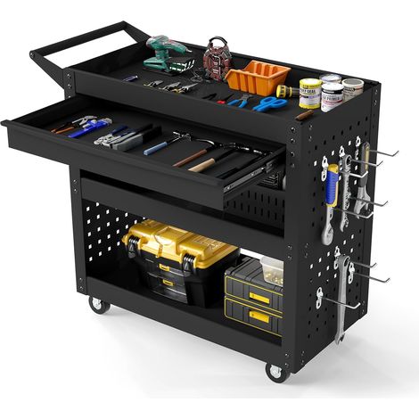 COSTWAY Carrello Portautensili a 3 Ripiani con Ruote, Carrello Attrezzi in Metallo,250 kg (1/5)