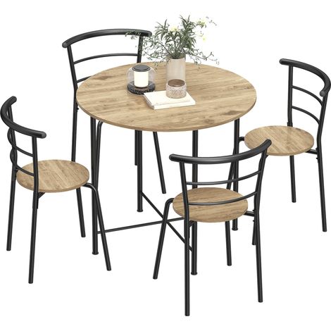 Ensemble de table et chaises de salle à manger, table de cuisine ronde avec 4 chaises, style industriel, cadre métallique, pour petits espaces, salon, naturel (1/5)