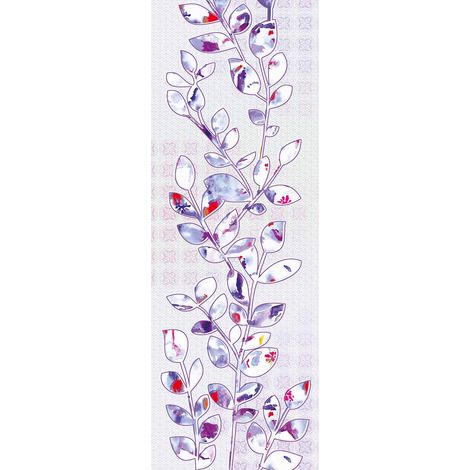 Papier peint panoramique graphique blanc | Tapisserie panoramique florale violette pour salon | Papier peint original à motif - 280 x 100 cm (1 pièce) (1/2)