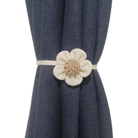 4 Pièces Embrasse pour Rideaux, Camellia Réglable Belles Embrasses de Rideaux avec Corde de Fleurs Boho Décoration pour pour Salon Salle Chambre Bureau, Beige (1/3)