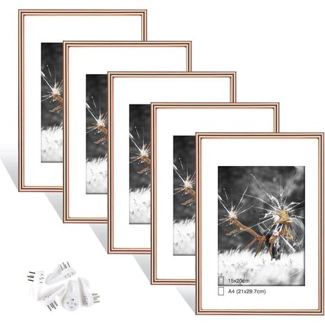 5er Set Gold Fotorahmen Plexi-Glas DIN A4 Bilderrahmen nahtloser Haken (1/5)