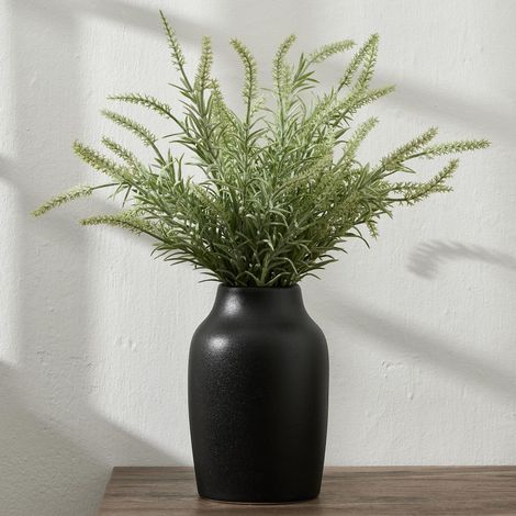 Vase à fleurs en céramique noir métallique de 17,3 cm, élégant fabriqué à la main, décoration de ferme moderne, style nordique simple, esthétique pour décoration d'intérieur, salon, bibliothèque (1/5)