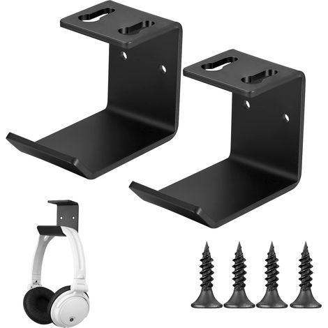 2 Pièces Support Muraux pour Casque en Métal, Porte Casque pour Bureau, Pose Adhésif Casque Collant et Vissé Crochets pour Casques (1/5)