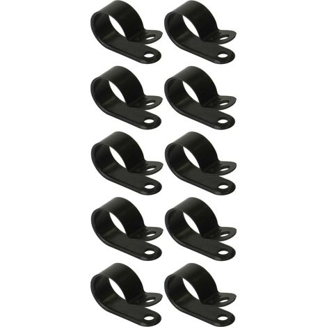 10x P-Clip en nylon noir 25,4x12,5x5 Collier de serrage Câbles Gaines Tuyaux Conduits clip fixation guide