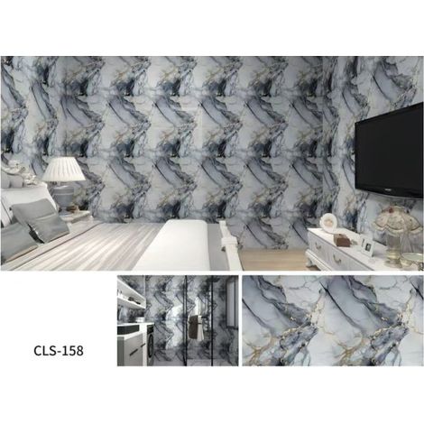 TRADE SHOP - Pannello Adesivo Effetto Marmo Bianco Grigio Blu Venature Dorate 120x300cm Pareti Cls-158 - (1/3)