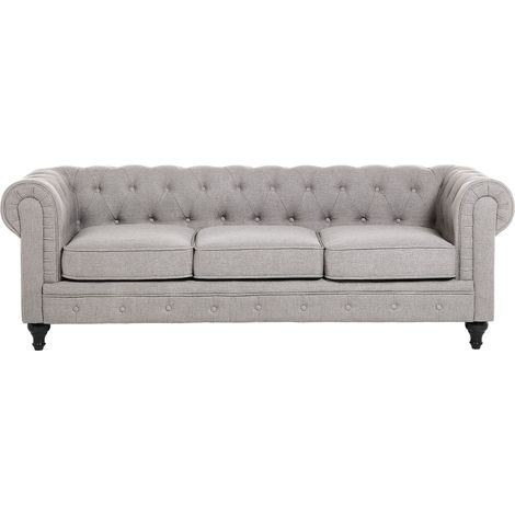 Sofa 3 Seater CHESTERFIELD Fabric Light Grey