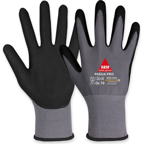HASE SAFETY GLOVES Arbeitshandschuhe, Padua Pro, EN388, EN 420, grau/schwarz, Größe 11