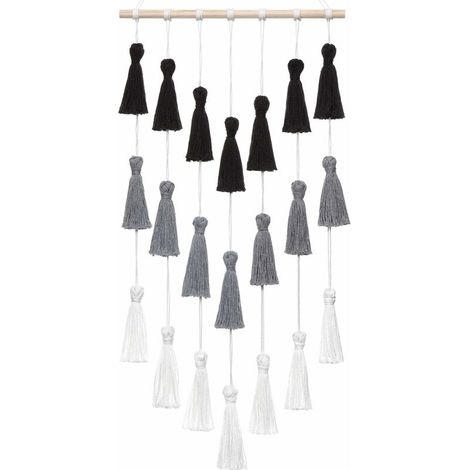 Macrame Wall Hanging Tapestry Woven Tassels Wall Art Boho Home Decor for Christmas Living Room Bedroom Nursery, Black, Gray and White, 29 "x 15" (1/5)