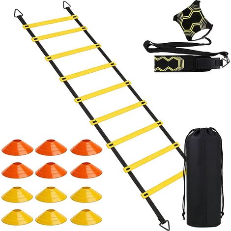 Football Entrainement Kit, Kit Entrainement Foot, Football Kick Entraîneur, Échelle De Rythme 6 Mètres, 12 Cônes De Disque, Accessoires D'entraînement De Football pour Enfant Et Adultes (1/5)