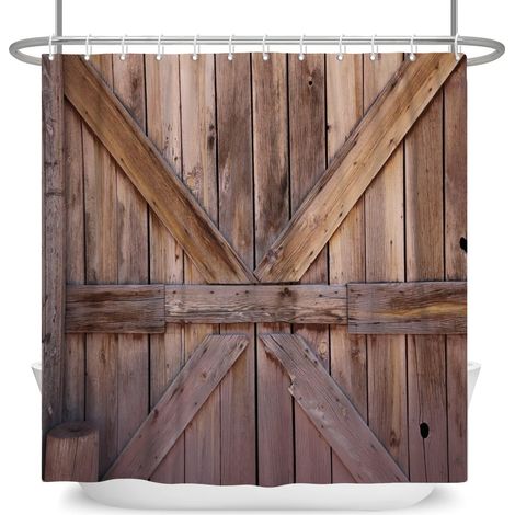 152x183cm Rideau de Douche en Bois Rustique Marron Planche Ancienne pour Salle de Bains Style Rural Ferme Grange Polyester avec Crochets (1/5)