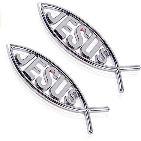 Autocollant emblème de poisson chromé 3D, lot de 2 autocollants religieux argentés pour voiture, symbole chrétien, argent