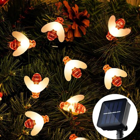 Guirlande Lumineuse Extérieur Abeilles 6.5M 30 LED Guirlande Lumineuse Exterieur Solaire Guirlande de Abeilles Solaire Décoration pour la maison, le patio, la fête, Noël (blanc chaud) (1/5)