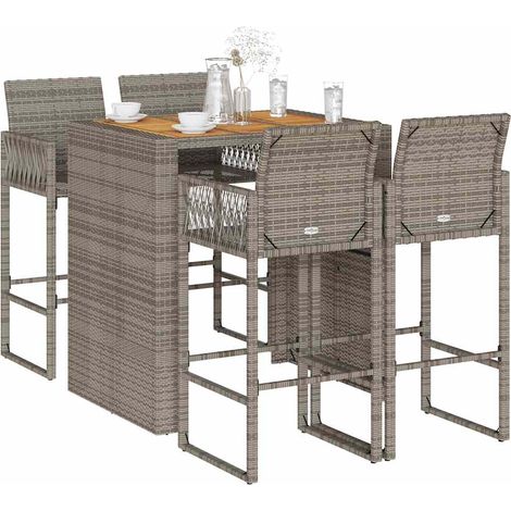5-tlg. Gartenbar-Set ohne Kissen Grau Poly Rattan Akazie