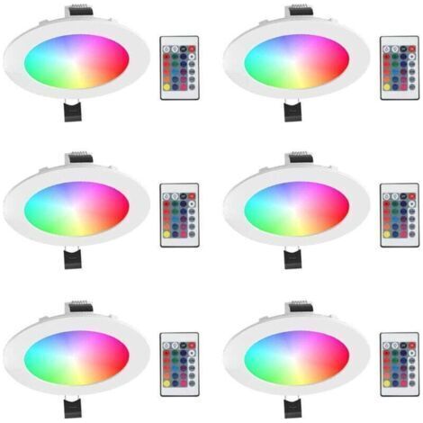 6pcs Spots LED Encastrables Ampoule RVB Changement de Couleur Lampe Blanc Froid 5700K Plafond Jour Plafonnier Encastré avec Télécommande (1/4)