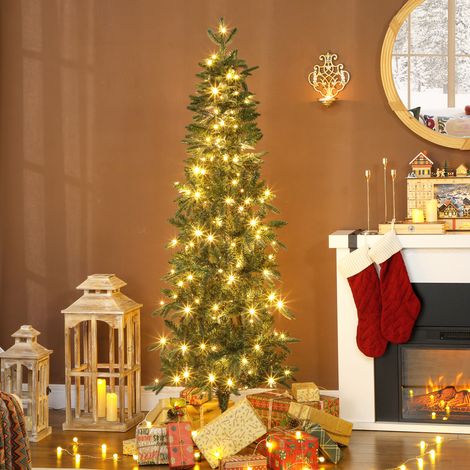 Sapin de Noël artificiel de 180 cm, sapin élancé avec 200 lumières, 8 modes d'éclairage, 605 branches articulées, vert (1/5)