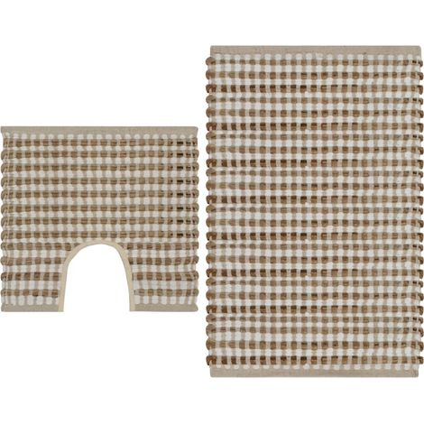 Ensemble de tapis de bain tissés à la main, en jute naturel et blanc