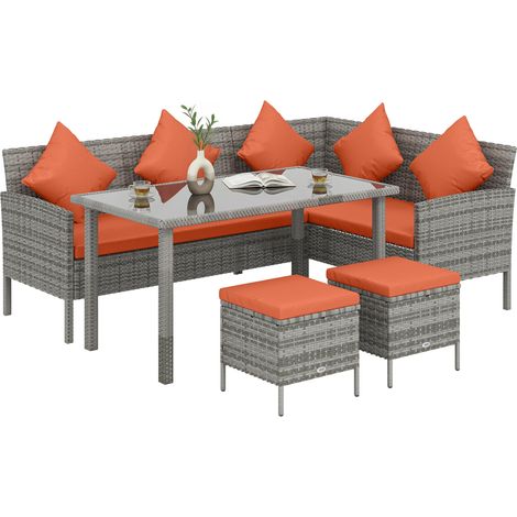 Outsunny 5Pcs Rattan Dining Corner Sofa Set, Garden Furniture Set, Orange