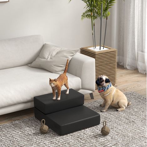 Treppe pliable pour animaux à 2 marches, noir, L45 x l39 x H20 cm, en PU et mousse (1/5)