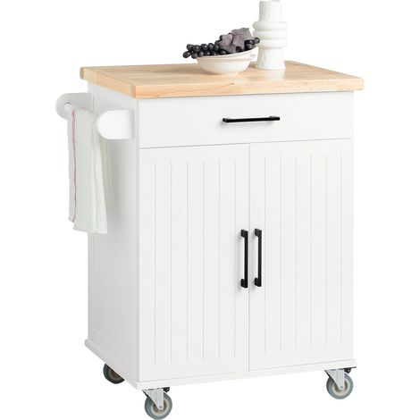 Carrito de cocina con estantes ajustables y ruedas, color blanco. (1/5)