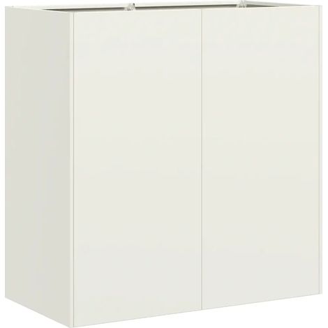 Jardinière extérieure moderne en acier laminé à froid dimension généreuse 80 x 40 x 80 cm avec fond ouvert blanc