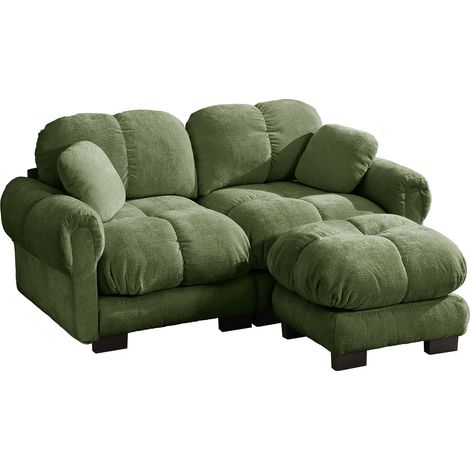 ELVMI Canapé d'angle Modulaire avec Pouf Mobile, Coussins Matelassés et Coussin Lombaire, en Chenille Vert (1/5)