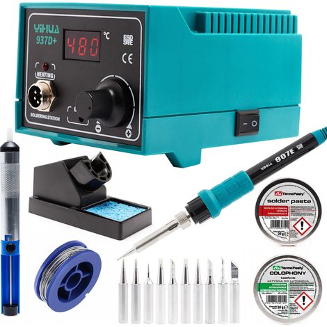 Set: Yihua 937D+ Stazione + colofonia + pasta + scatola + ugello di aspirazione + 10 punte