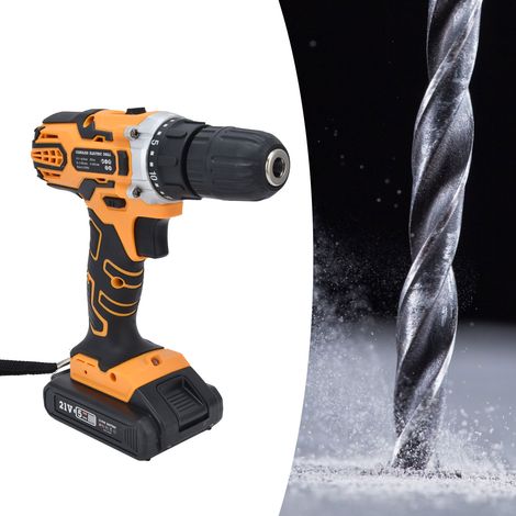 Prise de charge standard européenne 100-240 V. Coffret d'outils 21 V comprenant une perceuse électrique, une perceuse à percussion, une visseuse électrique, une batterie et un chargeur. (1/5)