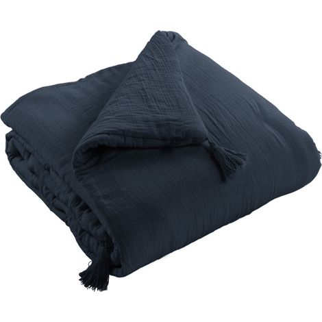 Bout de lit 90x200 cm Gaze de coton Minuit (1/2)